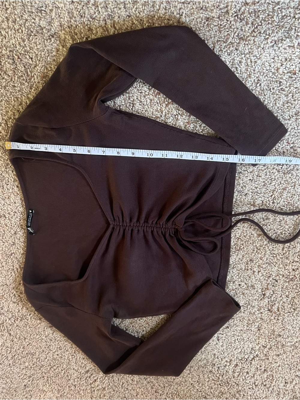 Zara Brown Ruched Drawstring Crop Top - Picture 2 of 5